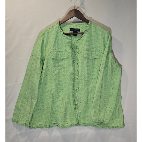 Anne Carson Jackets & Blazers - ANNE CARSON Woman Lime Green Eyelet Embroidered Cotton Jacket‎ 1X